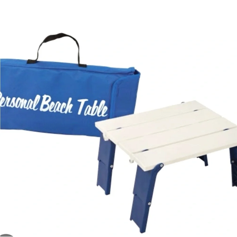 Portable White and Blue Beach Table - Picture 4 of 5